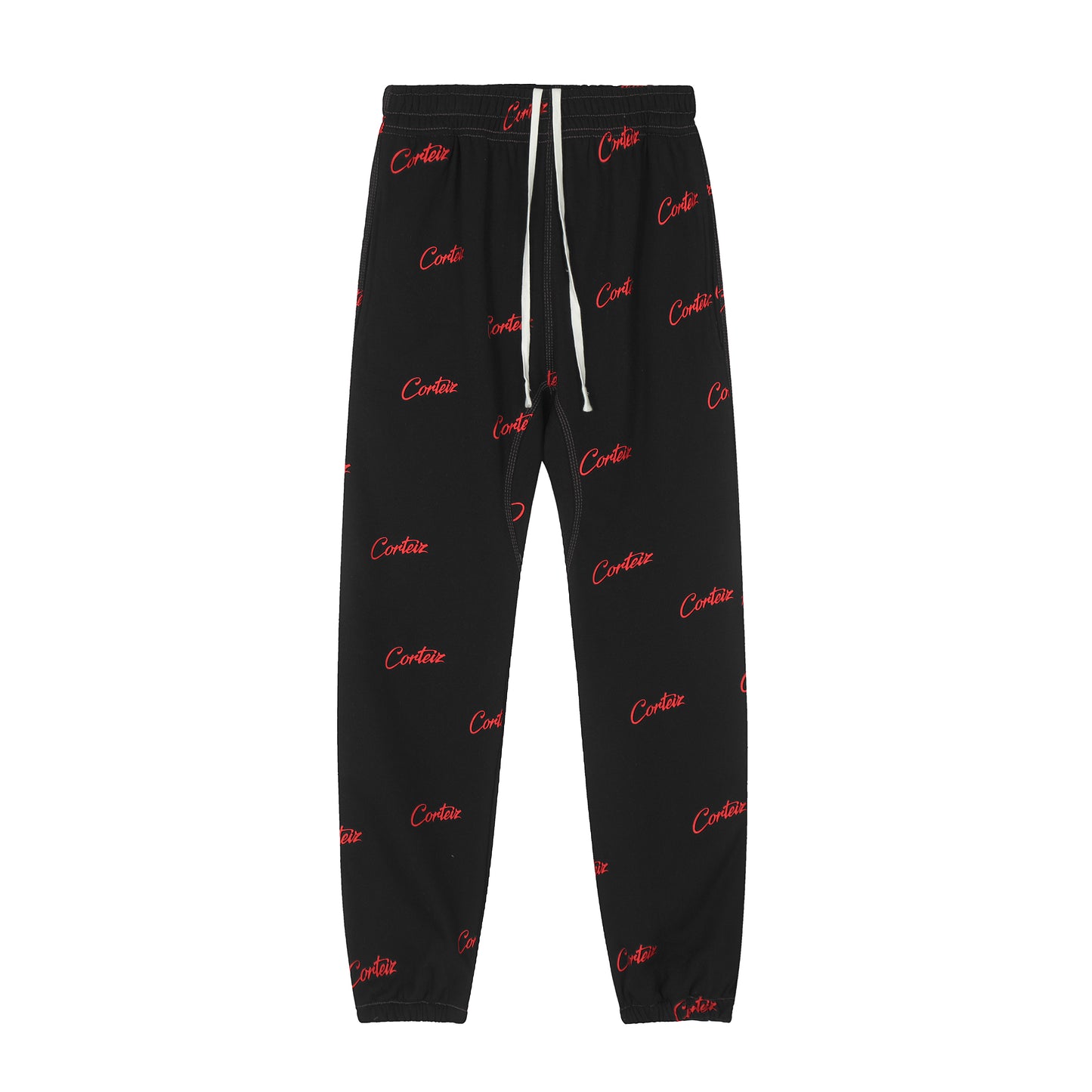 Corteiz - Joggebukse med All Over Print - Sort/Rød